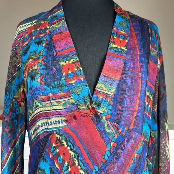 Chico's 100% Silk Brandy Tunic in Sangria Empire Waist Long Sleeves Sz 1 = M = 8 - Picture 4 of 14